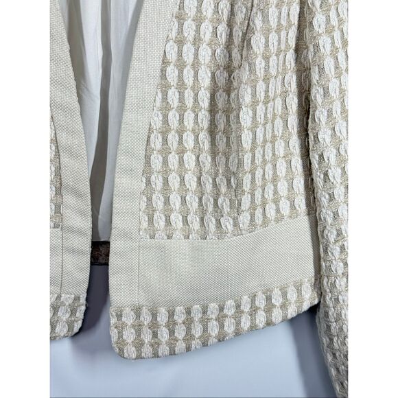 Chico’s Ecru Silver Tonal Tweed Long Sleeve Jacket Shrug size 2/Large 12 - Picture 5 of 10